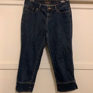 Dark wash denim capris